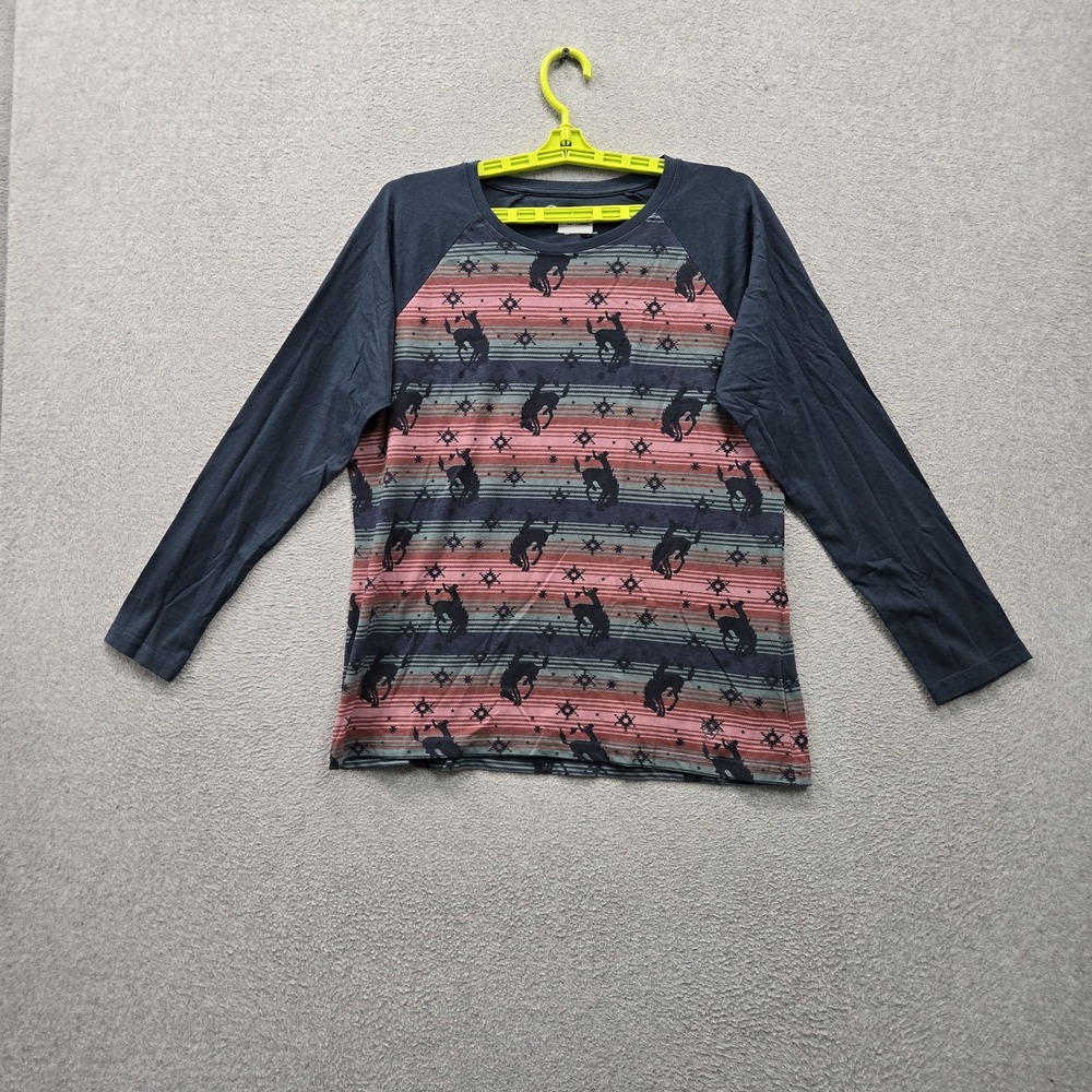 Ariat Women Sleepwear M Blue Pajama Top Western Rodeo Pullover Long Sleeve